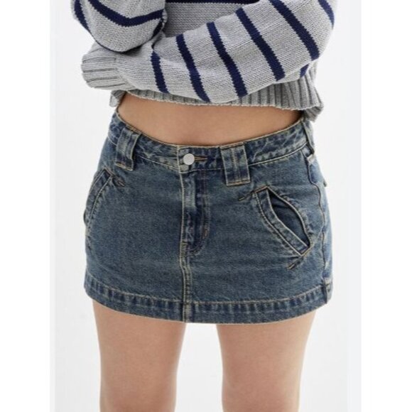PacSun Dresses & Skirts - Pacsun Dark Indigo Size 27 Low Rise Micro Mini Skirt Jean Pockets NWOT